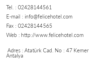 Felice Hotel iletiim bilgileri